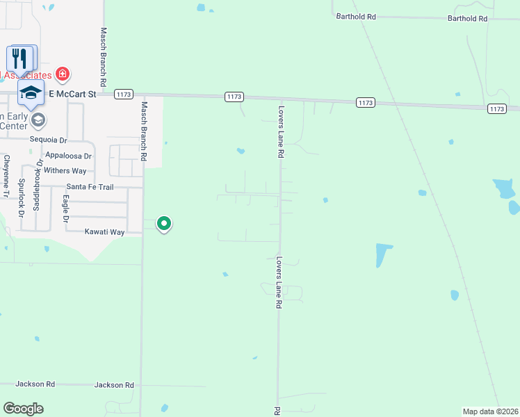 map of restaurants, bars, coffee shops, grocery stores, and more near 2675 Lovers Lane Road in Krum