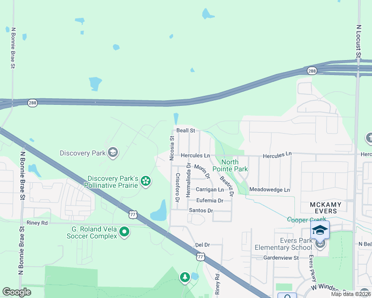 map of restaurants, bars, coffee shops, grocery stores, and more near 3705 Hermalinda Drive in Denton