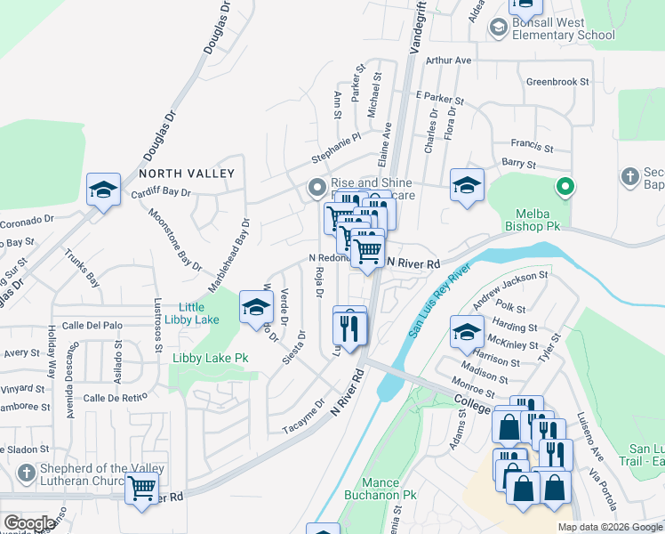 map of restaurants, bars, coffee shops, grocery stores, and more near 502 Luna Drive in Oceanside