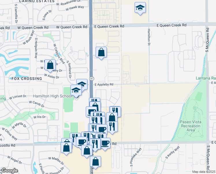 map of restaurants, bars, coffee shops, grocery stores, and more near 3516 South Colorado Street in Chandler