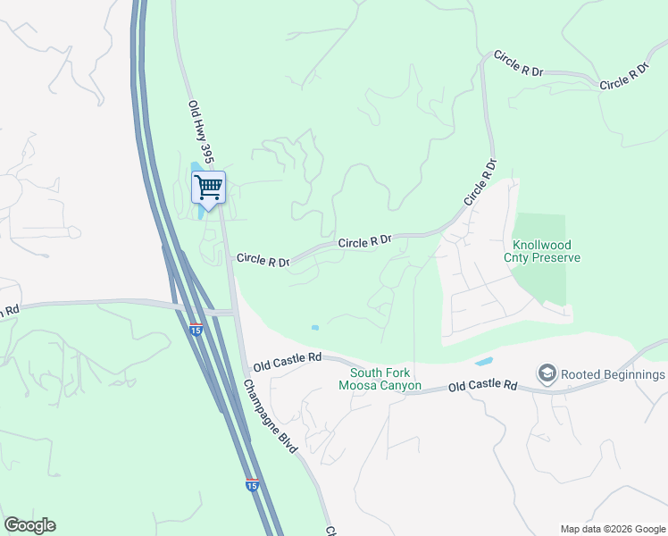 map of restaurants, bars, coffee shops, grocery stores, and more near 8677 Circle R Course Lane in Escondido