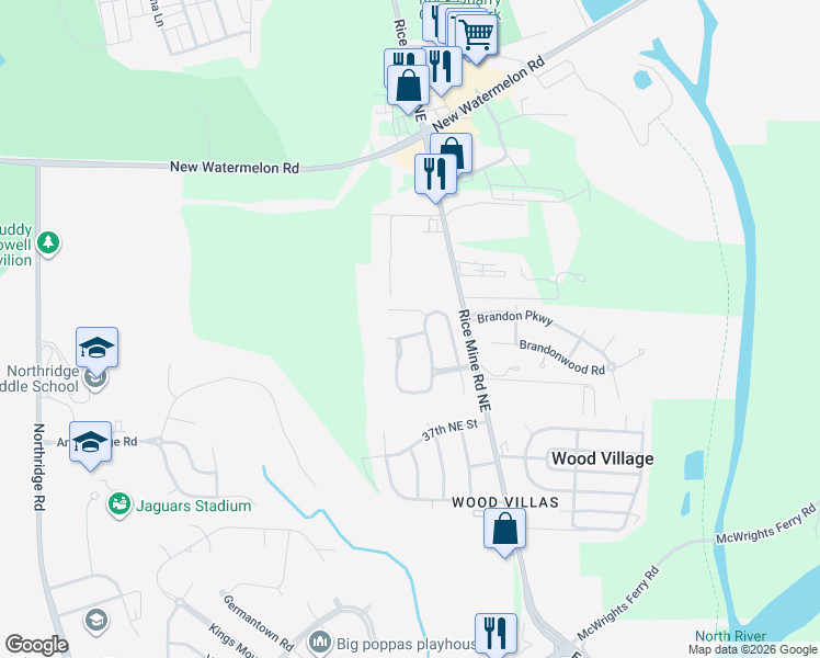 map of restaurants, bars, coffee shops, grocery stores, and more near 1887 Gaineswood Place in Tuscaloosa