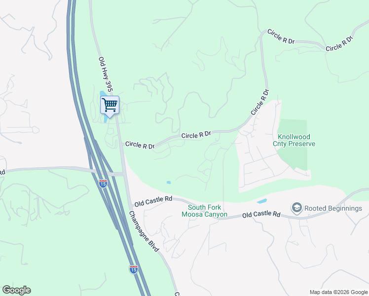 map of restaurants, bars, coffee shops, grocery stores, and more near 8677 Circle R Course Lane in Escondido