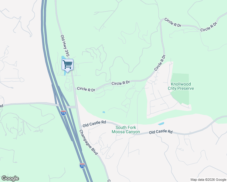 map of restaurants, bars, coffee shops, grocery stores, and more near 8677 Circle R Course Lane in Escondido