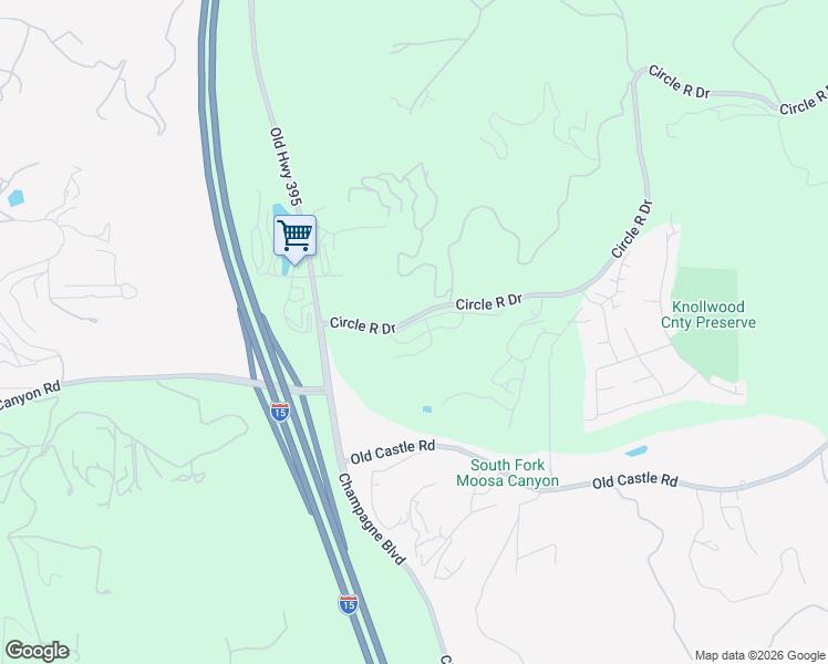 map of restaurants, bars, coffee shops, grocery stores, and more near 8609 Circle R Course Lane in Escondido