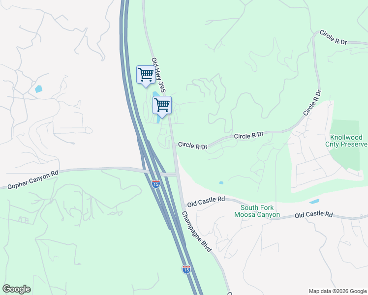 map of restaurants, bars, coffee shops, grocery stores, and more near 8709 Circle R Drive in Escondido