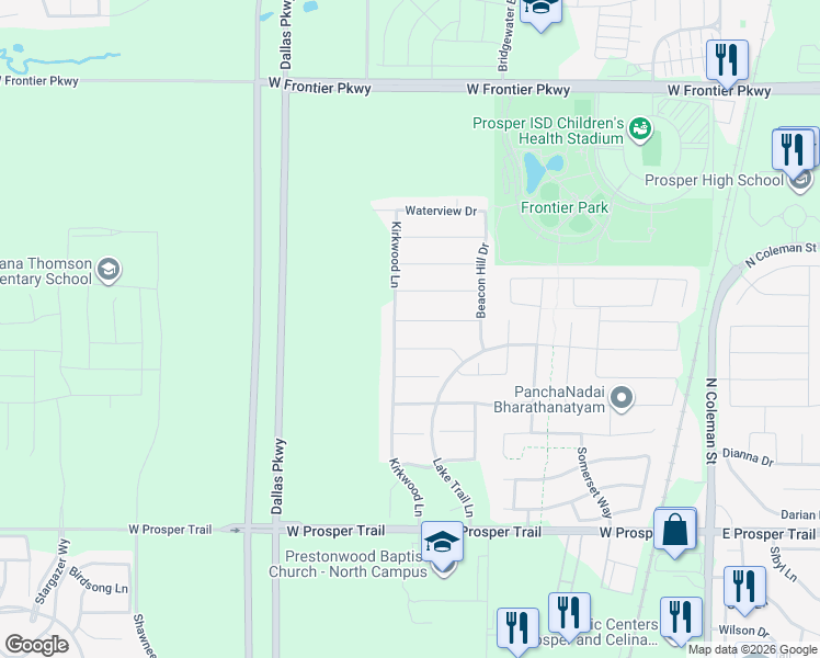map of restaurants, bars, coffee shops, grocery stores, and more near 971 Tumbleweed Drive in Prosper