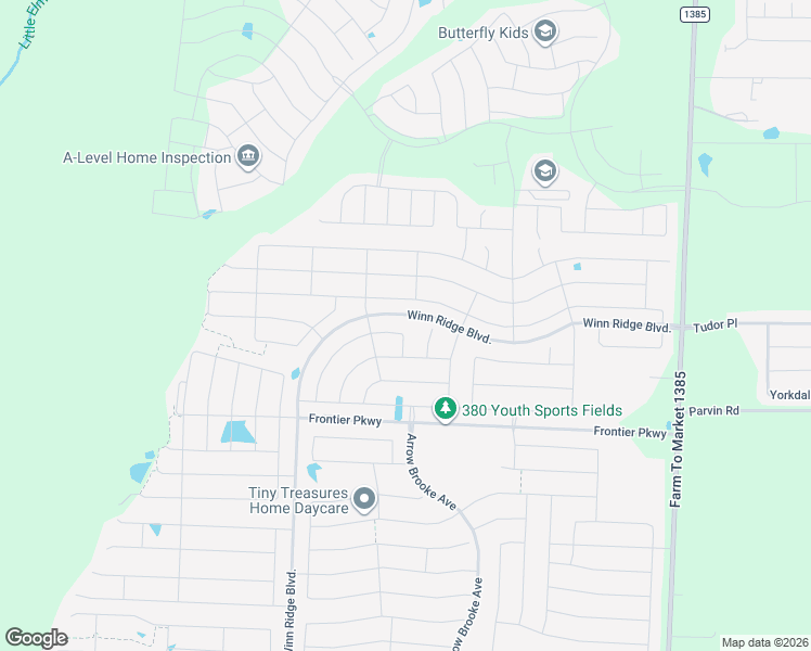 map of restaurants, bars, coffee shops, grocery stores, and more near 2821 Tobias Lane in Aubrey