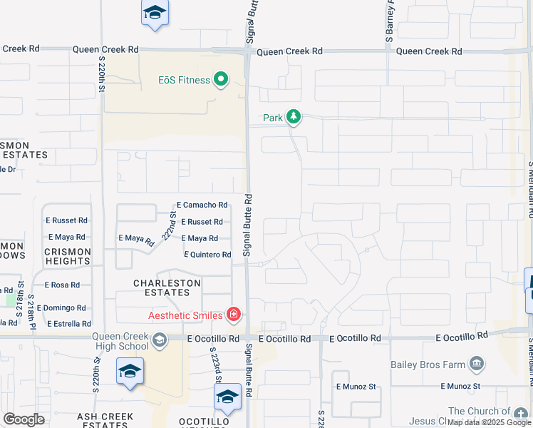 map of restaurants, bars, coffee shops, grocery stores, and more near 22454 East Russet Road in Queen Creek
