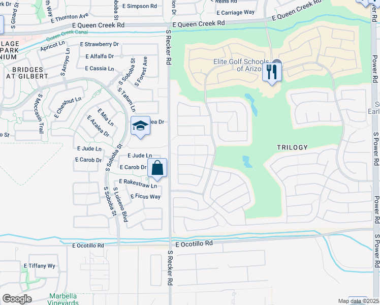 map of restaurants, bars, coffee shops, grocery stores, and more near 4055 East Appleby Drive in Gilbert