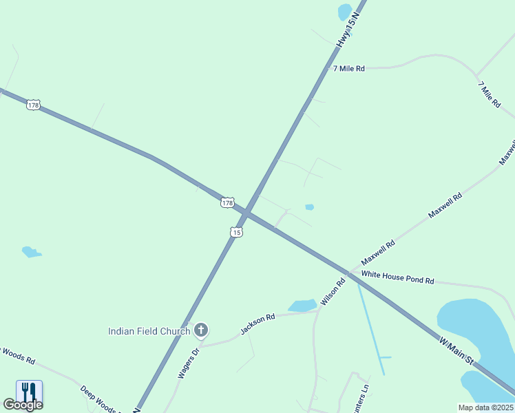 map of restaurants, bars, coffee shops, grocery stores, and more near 2154 U.S. 15 in Harleyville