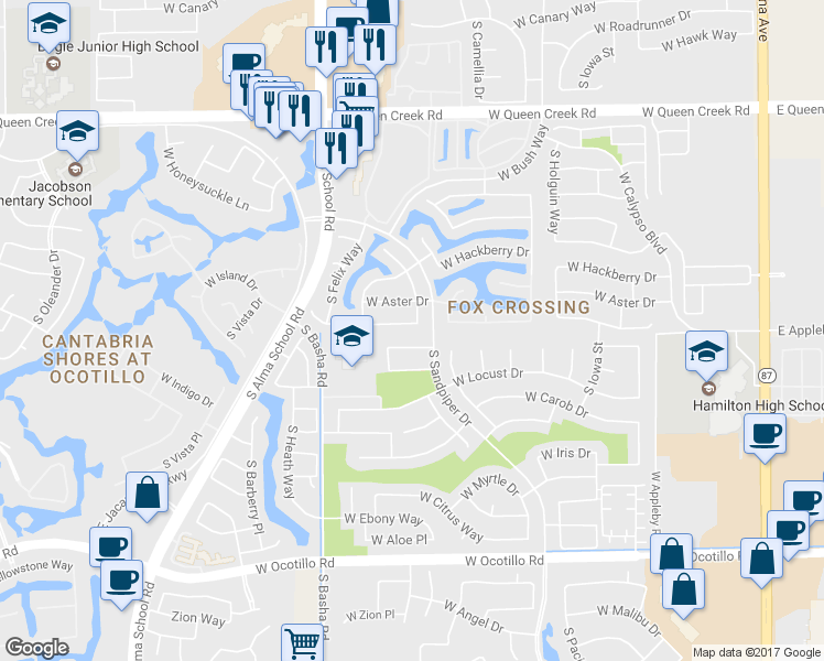 map of restaurants, bars, coffee shops, grocery stores, and more near 815 West Azalea Drive in Chandler
