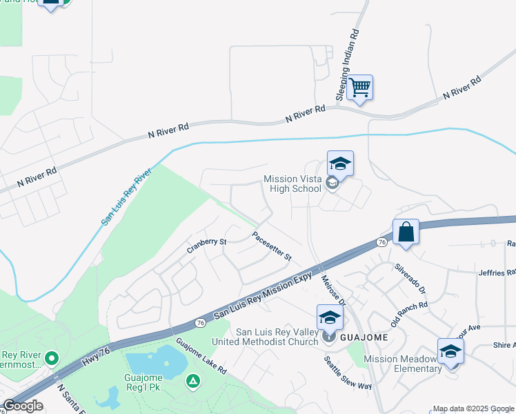map of restaurants, bars, coffee shops, grocery stores, and more near 5581 Thoroughbred Street in Oceanside