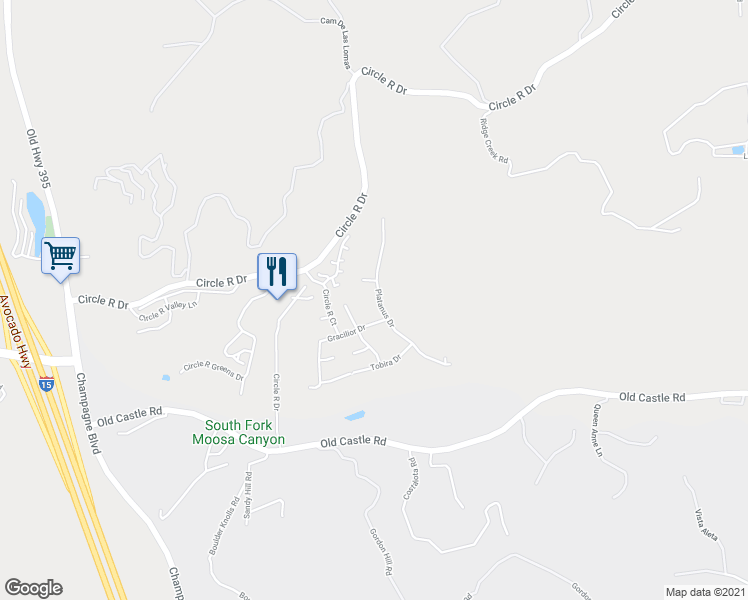 map of restaurants, bars, coffee shops, grocery stores, and more near 29724 Platanus Drive in Escondido
