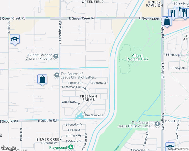 map of restaurants, bars, coffee shops, grocery stores, and more near 2682 East Carob Drive in Gilbert
