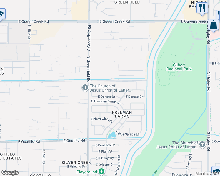 map of restaurants, bars, coffee shops, grocery stores, and more near 2546 East Carob Drive in Gilbert