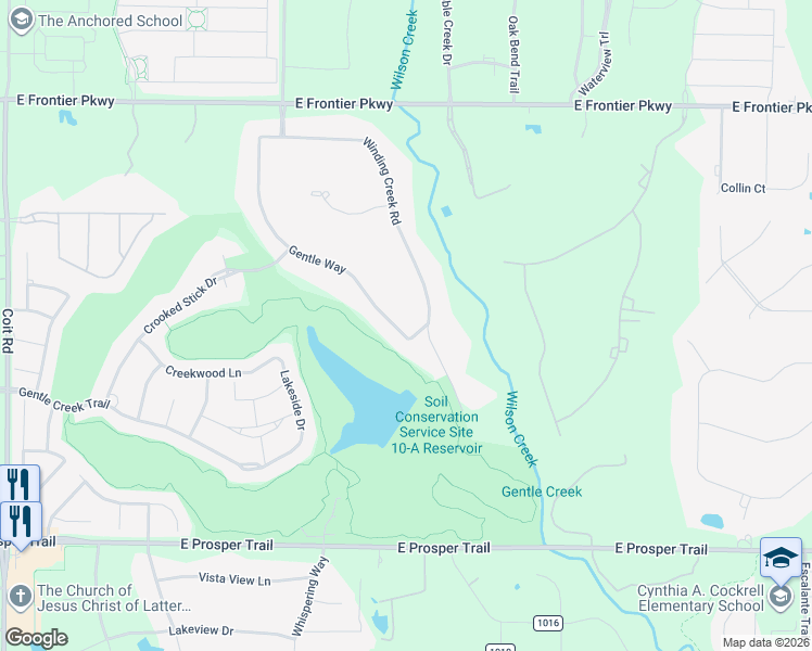 map of restaurants, bars, coffee shops, grocery stores, and more near 1420 Gentle Way in Prosper