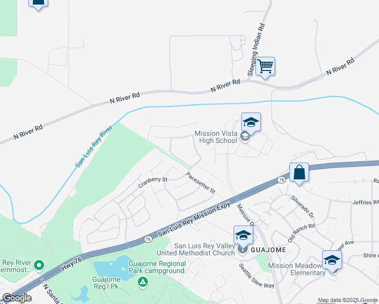map of restaurants, bars, coffee shops, grocery stores, and more near 5581 Thoroughbred Street in Oceanside