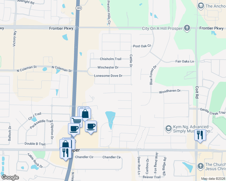 map of restaurants, bars, coffee shops, grocery stores, and more near 1711 Dublin Ridge Drive in Prosper