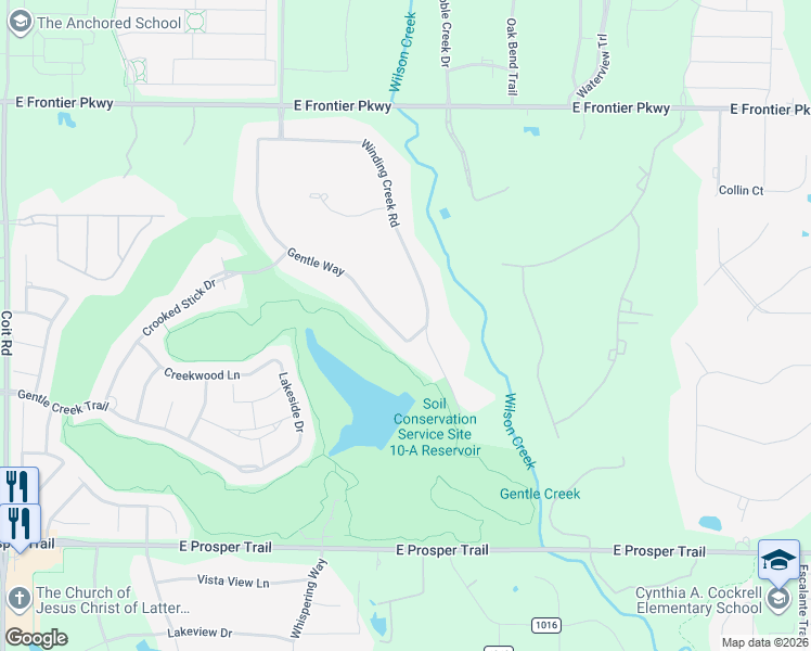 map of restaurants, bars, coffee shops, grocery stores, and more near 1420 Gentle Way in Prosper