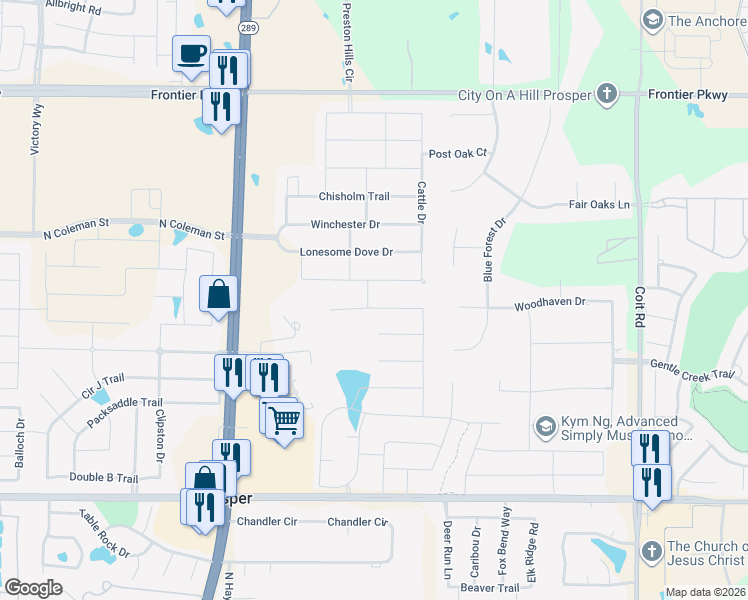 map of restaurants, bars, coffee shops, grocery stores, and more near 1711 Dublin Ridge Drive in Prosper