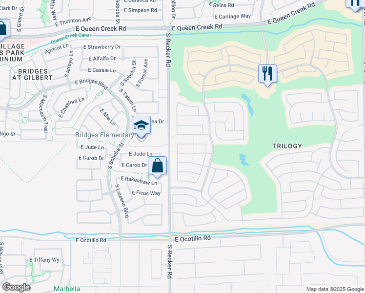map of restaurants, bars, coffee shops, grocery stores, and more near 4055 East Appleby Drive in Gilbert