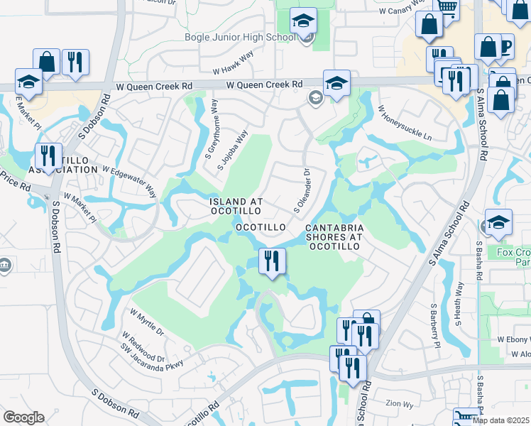map of restaurants, bars, coffee shops, grocery stores, and more near 3350 S Holly Ct in Chandler
