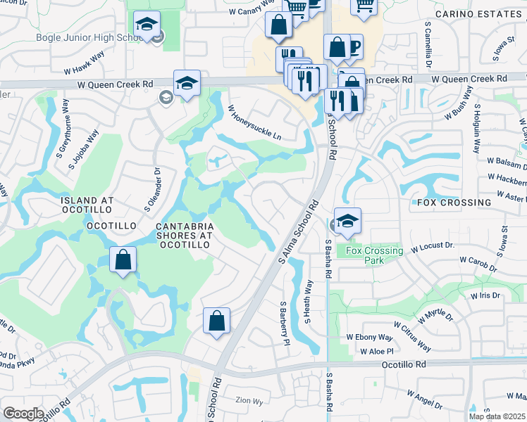 map of restaurants, bars, coffee shops, grocery stores, and more near 1211 West Sunrise Place in Chandler