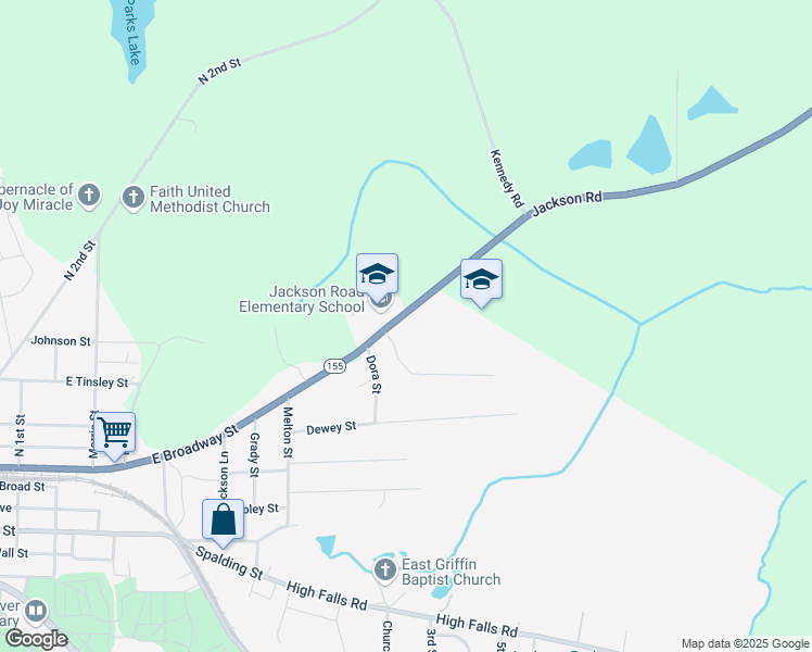 map of restaurants, bars, coffee shops, grocery stores, and more near 1310 Jackson Road in Griffin
