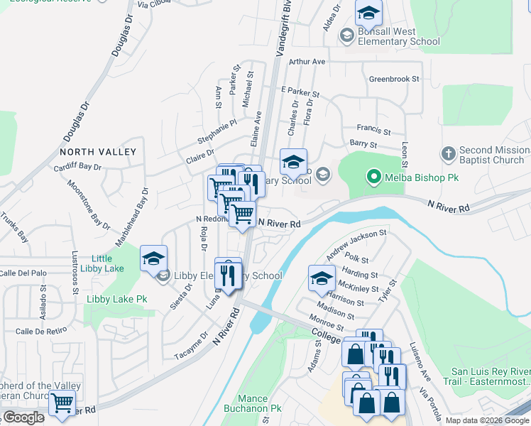 map of restaurants, bars, coffee shops, grocery stores, and more near in Oceanside