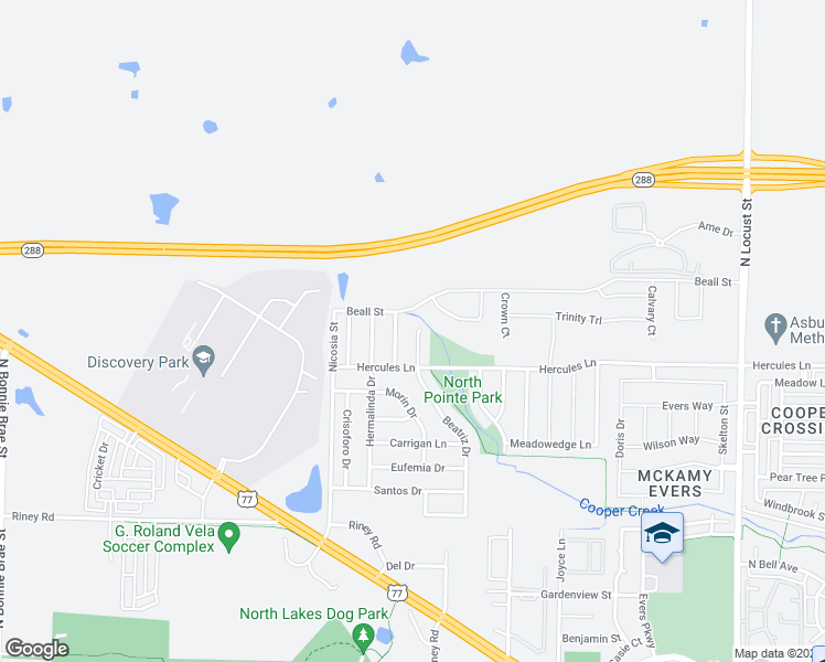 map of restaurants, bars, coffee shops, grocery stores, and more near 3721 Beatriz Drive in Denton