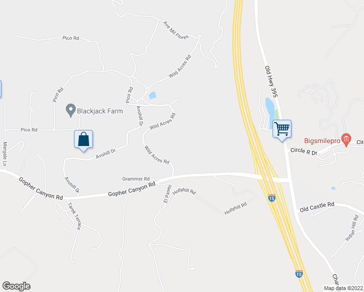 map of restaurants, bars, coffee shops, grocery stores, and more near 1435 Wild Acres Road in Vista