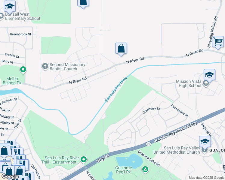 map of restaurants, bars, coffee shops, grocery stores, and more near North River Road in Oceanside