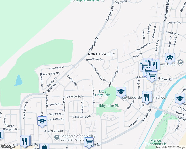 map of restaurants, bars, coffee shops, grocery stores, and more near 4680 Caneel Bay Court in Oceanside