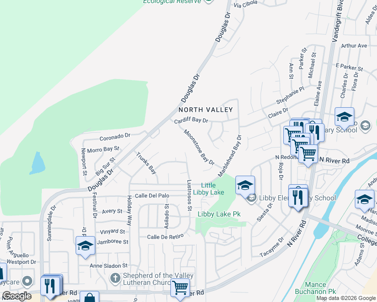 map of restaurants, bars, coffee shops, grocery stores, and more near 354 Lustrosos Street in Oceanside