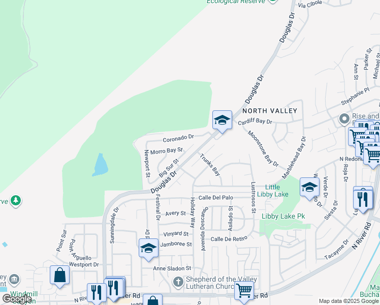 map of restaurants, bars, coffee shops, grocery stores, and more near 4622 Magens Bay in Oceanside