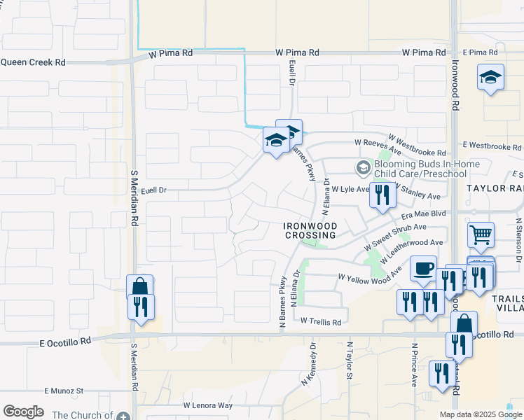map of restaurants, bars, coffee shops, grocery stores, and more near 969 West Witt Avenue in San Tan Valley