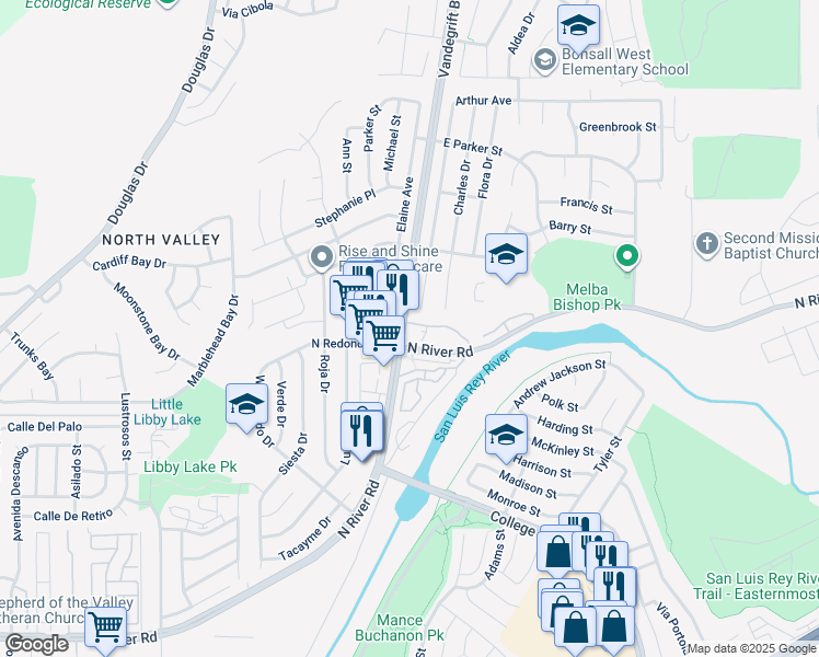 map of restaurants, bars, coffee shops, grocery stores, and more near in Oceanside