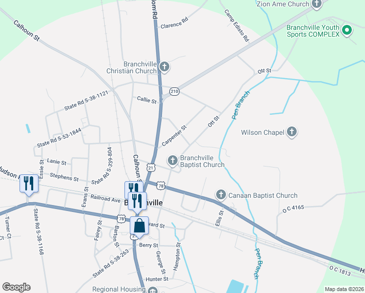 map of restaurants, bars, coffee shops, grocery stores, and more near 530 Ott Street in Branchville