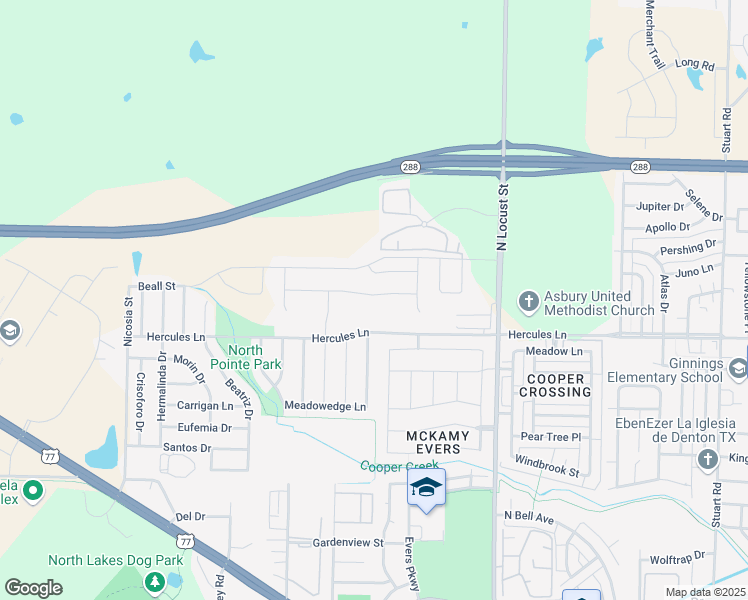 map of restaurants, bars, coffee shops, grocery stores, and more near 3713 Meadowtrail Lane in Denton