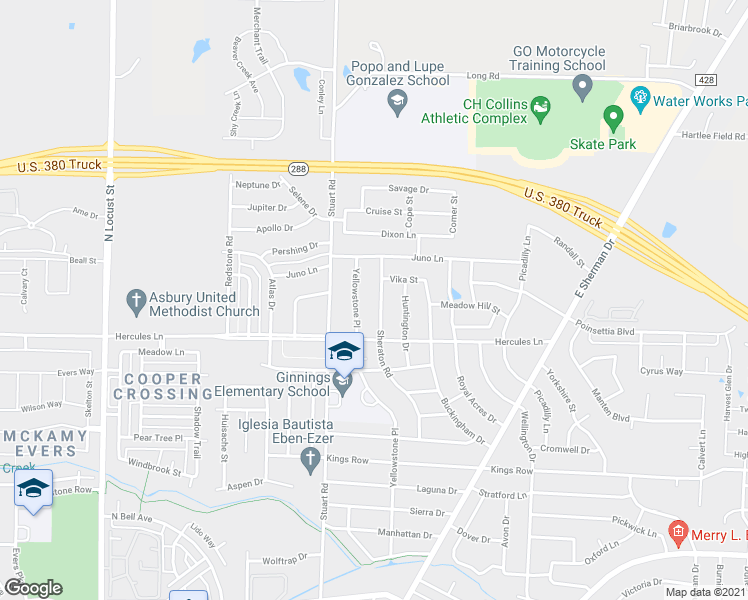 map of restaurants, bars, coffee shops, grocery stores, and more near 3901 Sheraton Road in Denton