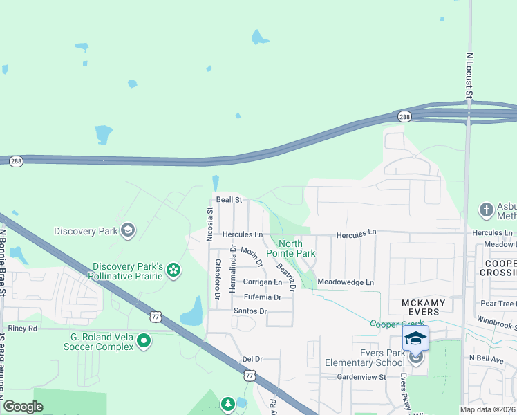 map of restaurants, bars, coffee shops, grocery stores, and more near 3725 Beatriz Drive in Denton