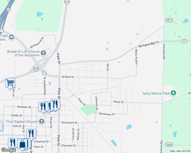 map of restaurants, bars, coffee shops, grocery stores, and more near 507 North Neal Street in Commerce