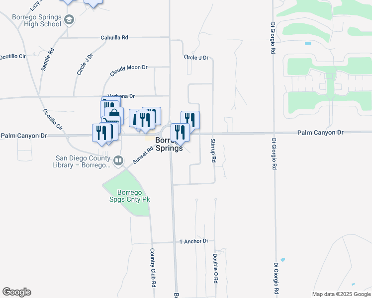 map of restaurants, bars, coffee shops, grocery stores, and more near Avenue Sureste in Borrego Springs