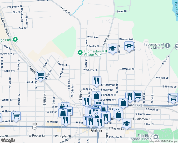map of restaurants, bars, coffee shops, grocery stores, and more near 433 North 8th Street in Griffin