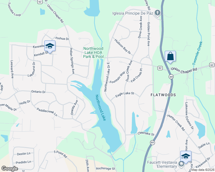map of restaurants, bars, coffee shops, grocery stores, and more near 4917 Northwood Lake Drive East in Northport