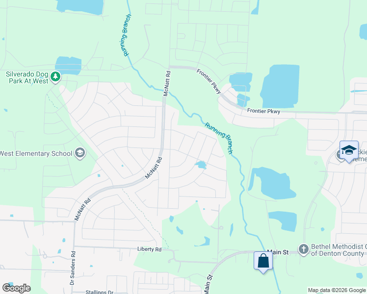 map of restaurants, bars, coffee shops, grocery stores, and more near 10205 Liberty Road in Aubrey