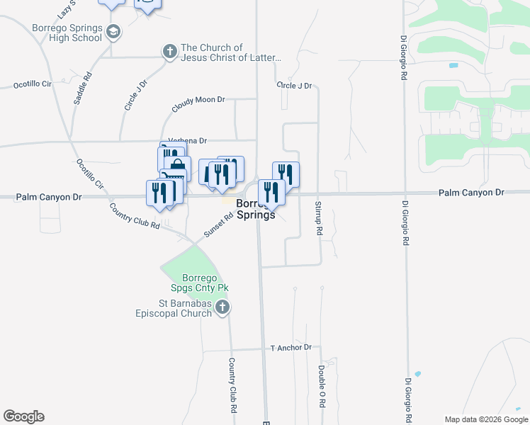 map of restaurants, bars, coffee shops, grocery stores, and more near in Borrego Springs