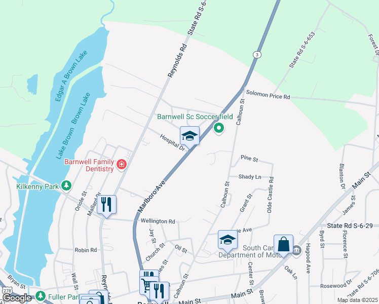 map of restaurants, bars, coffee shops, grocery stores, and more near 10524 Marlboro Avenue in Barnwell