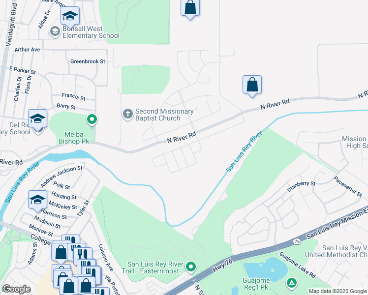 map of restaurants, bars, coffee shops, grocery stores, and more near 114 Metz Way in Oceanside